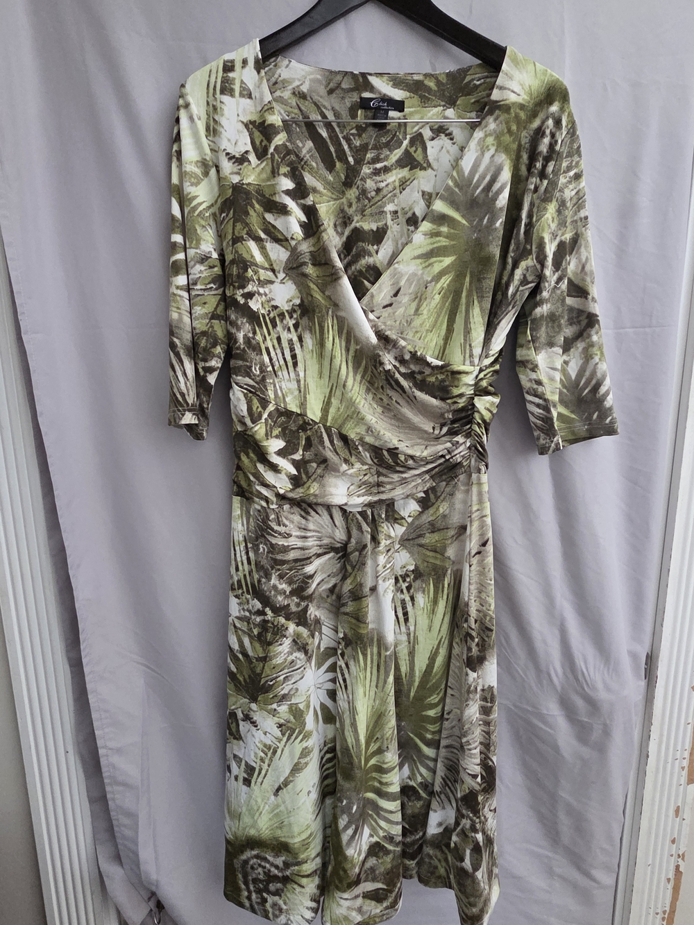 IC COLLECTION Green Palm-Print Wrap Midi Dress